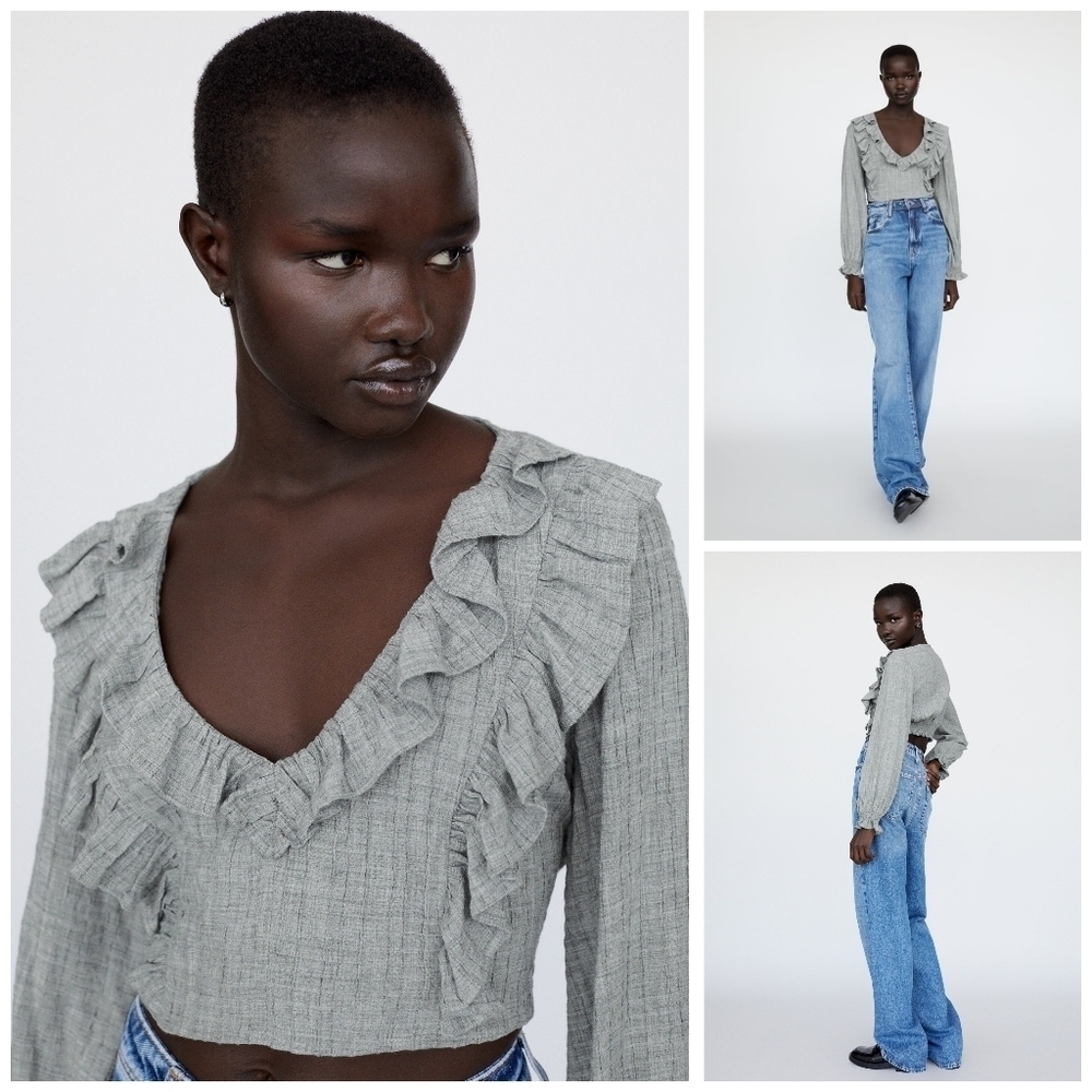 ZARA Ruffle Cropped Blouse - Picture 3 of 13